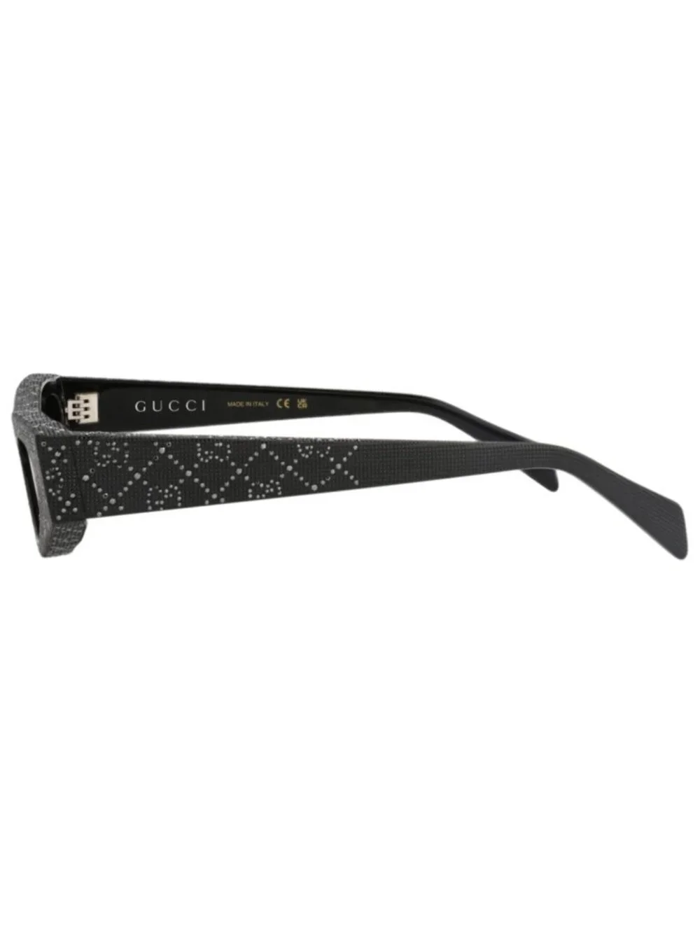 New Gucci Women's Sunglasses Cat Eye Recycled Acetate Frame Black Black Grey